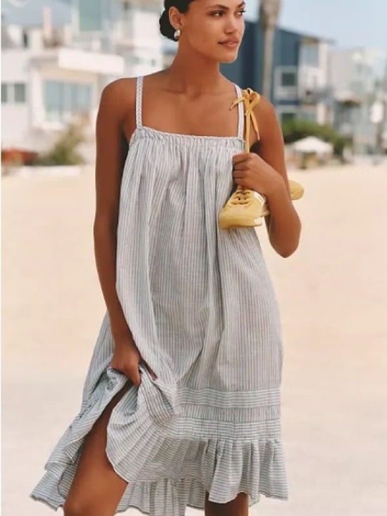 Celandine Dresses & Skirts - Celandine for Anthropologie Blue & White Striped Cotton Summer Dress